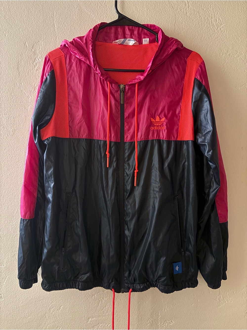 Vintage Adidas Pink & Black Windbreaker Hooded Jacket Trefoil Colorblock L
